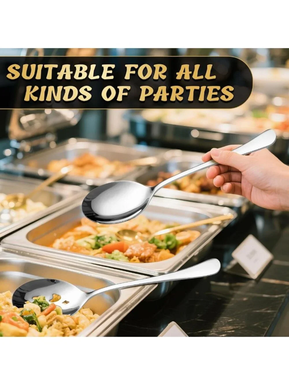 6-Piece Stainless Steel Serving Spoon Set - Large & Slotted, Dishwasher Safe